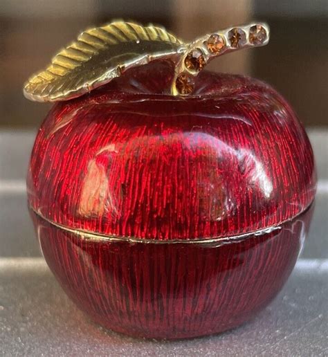 vintage metal apple trinket box|Vintage Monet Signed Enamel Metal/Magnetic Apple Trinket .